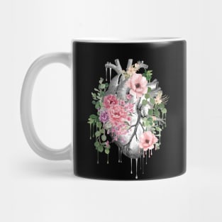 Heart Human Anatomy pink flowers and green leaves Mug